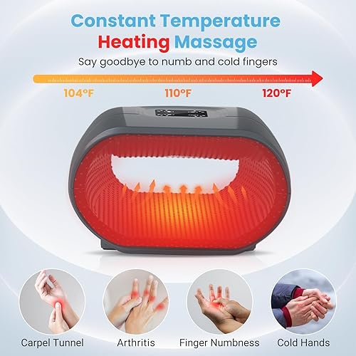 Miniatura 2 de JQX Masajeador de manos con calor y compresión, masajeador de manos eléctrico inalámbrico, 3 niveles de presión para dedos, regalos para mujeres y