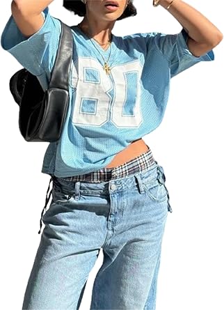 Women's Y2k Oversized Jersey Shirts Cute V Neck Number Graphic Basketball T-Shirt Summer Going Out Varsity Top Aesthetic Clothing