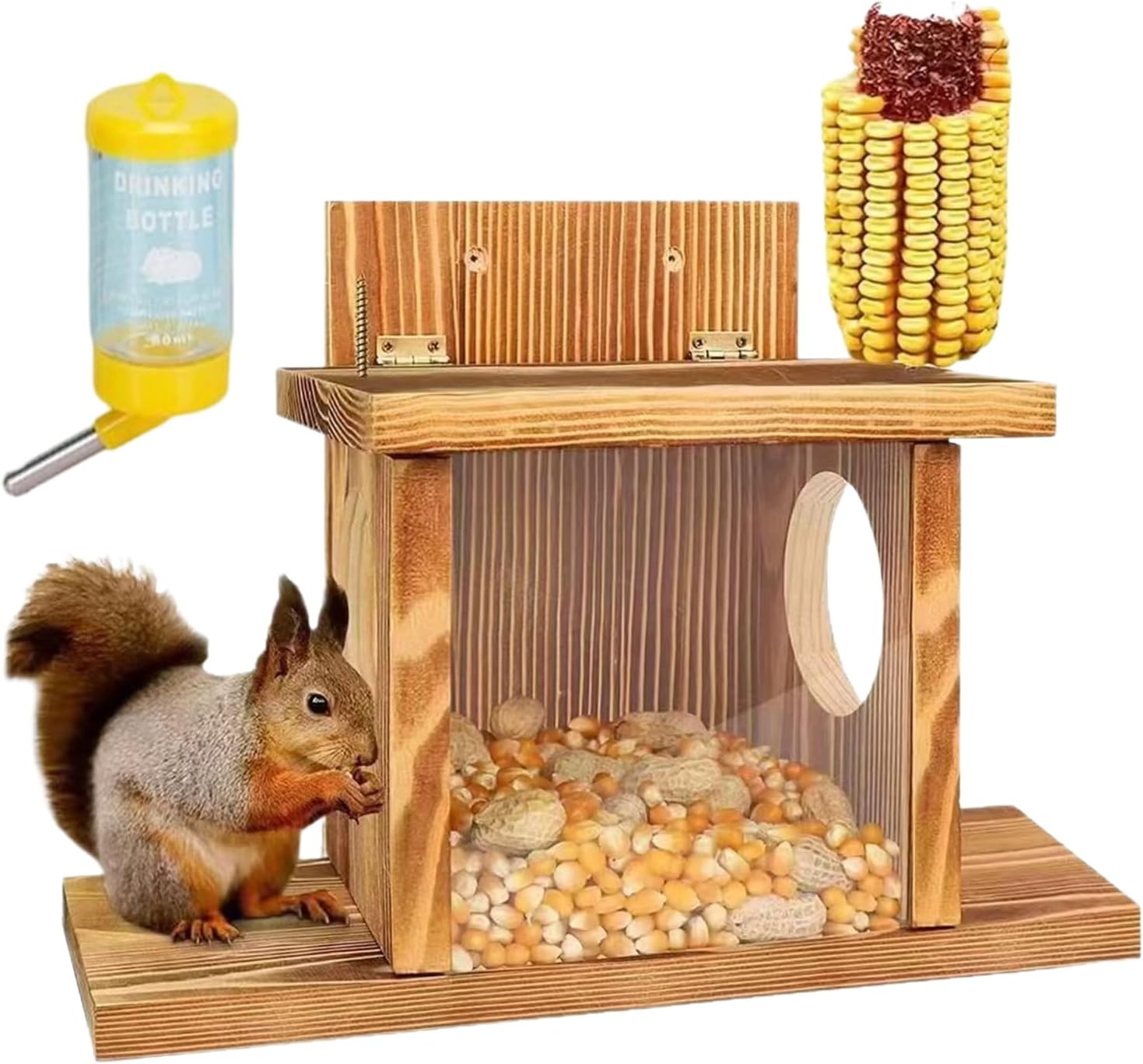 Chipmunk Feeder - Wooden Weatherproof Heavy Duty | Outdoor Corn Feeder Squirrel House - for Nuts Chipmunk Garden Yard Balcony Tree Picnic Feeding Nesting