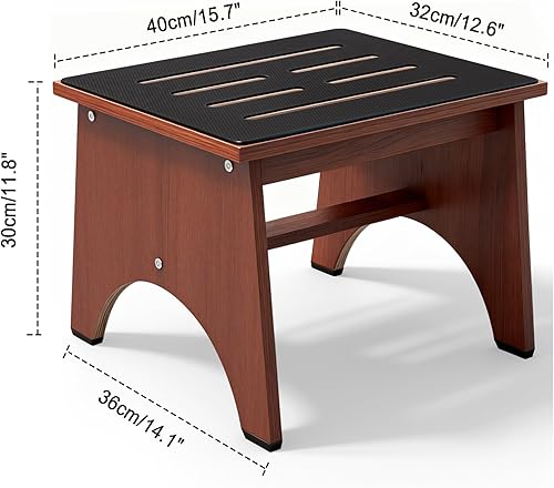 Miniatura 38 de Taburete de un solo paso para adultos mayores con superficie de goma antideslizante, taburete de madera resistente con escalones de cama de Marrón