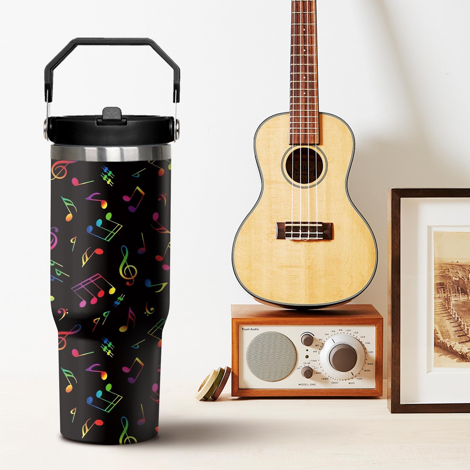 30oz Music Teacher Gifts Tumbler with Handle and Flip Straw for Women Men, Birthday Gift, Insulated Stainless Steel Cup with Lid, Reusable Travel Coffee Mug Water Bottle