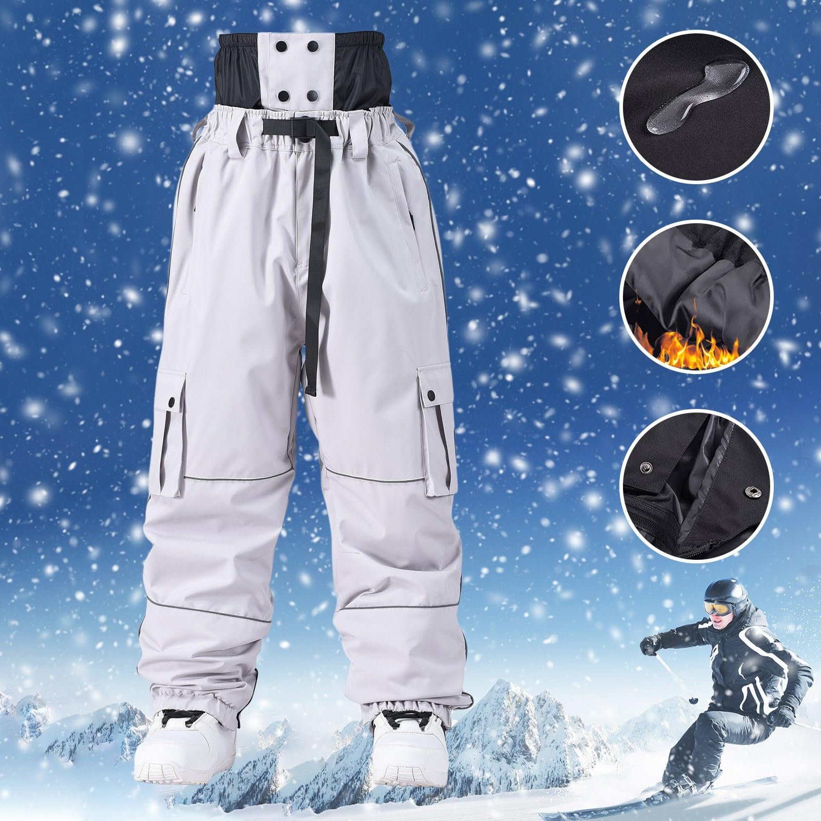 Sunnyuk Completo Sci Uomo Salopette Sci Taglie Forti Tuta Impermeabile Elasticizzati Pantalone Invernale Montagna Pantaloni da Neve Snowboard Termici Curvy
