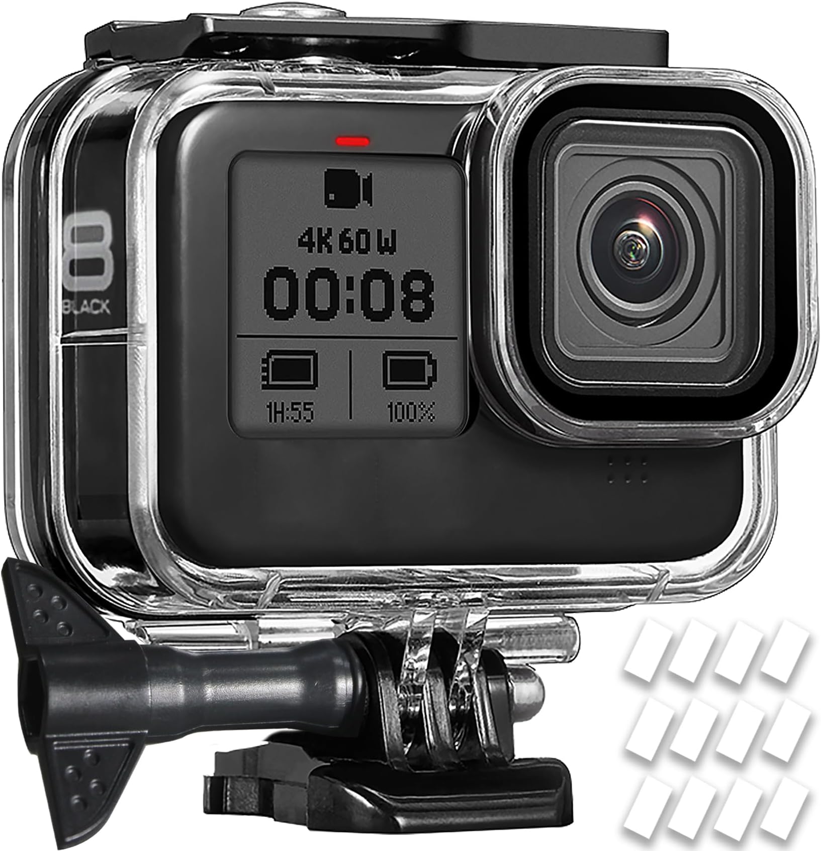 60M/196FT Waterproof Diving Housing Case for Go Pro Hero 8 Black,Protective Underwater Dive Housing Case Shell with Bracket Accessories for Go Pro Hero8 Action Camera