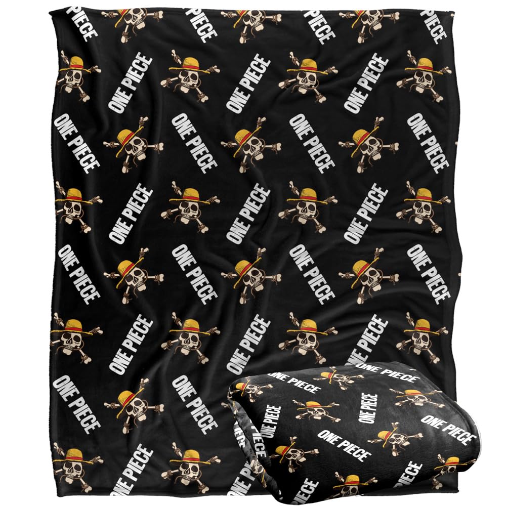 One PieceEinteilige, Optimalweiche Kuscheldecke mit Jolly-Roger-Muster, Silky Touch, 152 x 127 cm