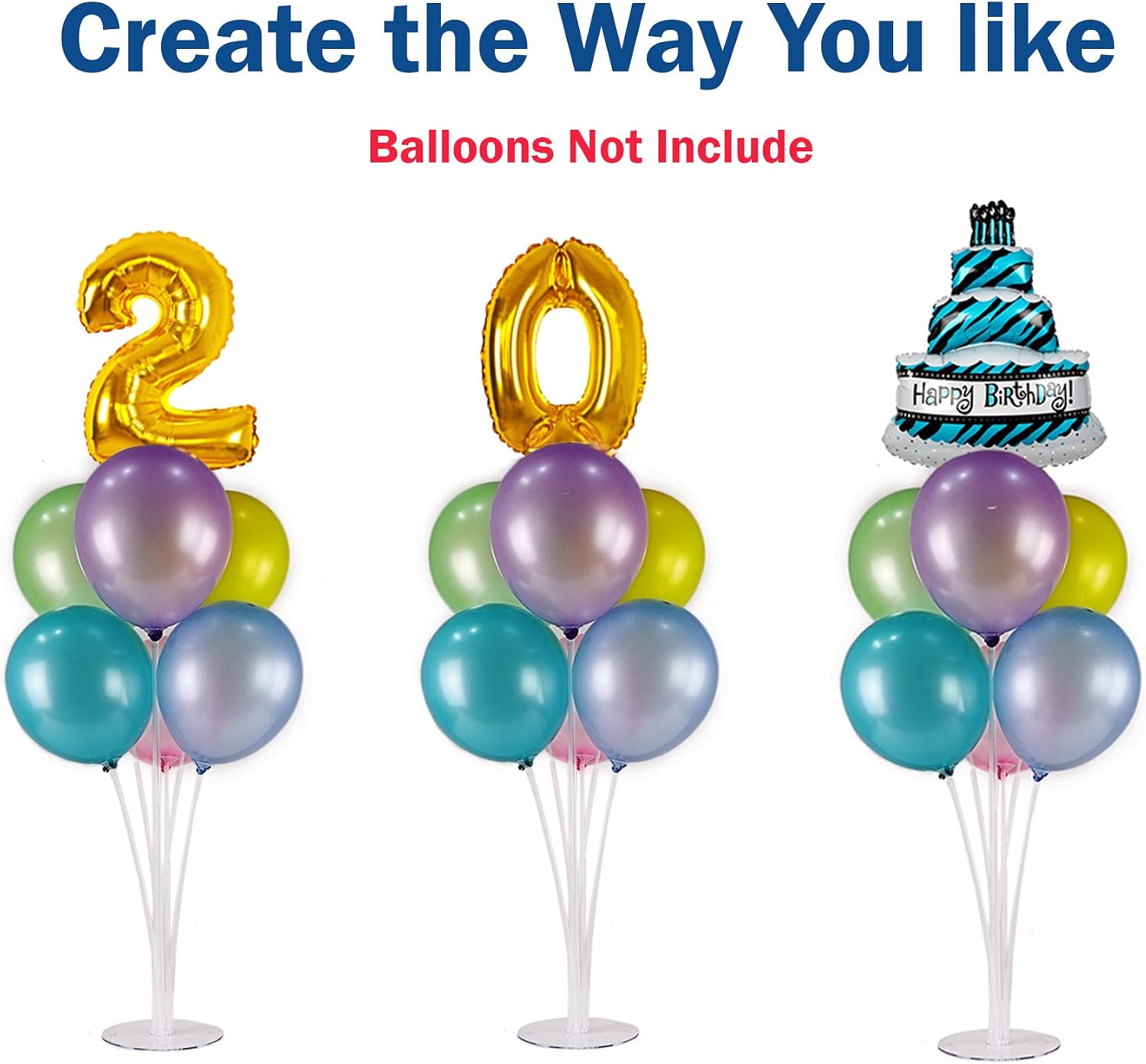 3 Pack Balloon Stands Kit Centerpieces with Balloon Clips and Balloon Glue for Bouquet Table Birthday Baby Shower Wedding Decoration