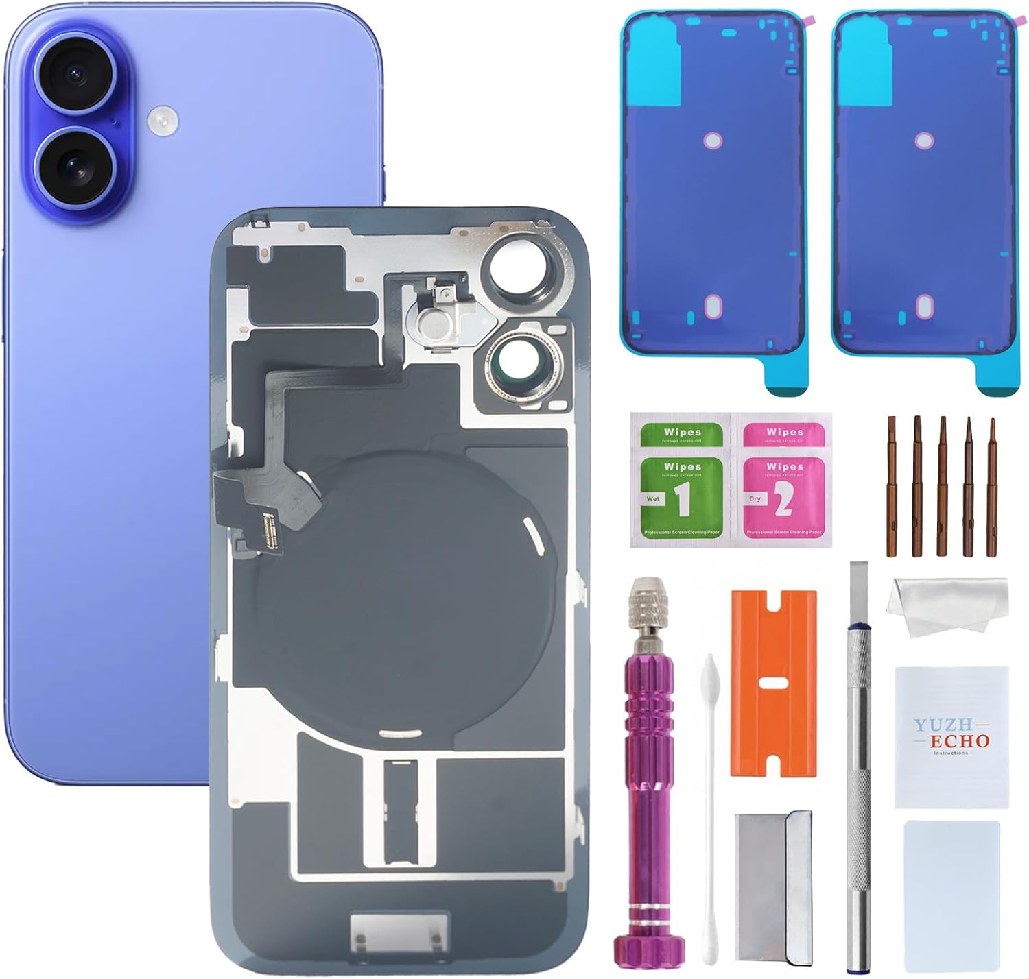 Back Glass Replacement for iPhone 16 Plus(6.7 inches,Teal) Integrated Glass & Wireless Charging Repair Tools are Included