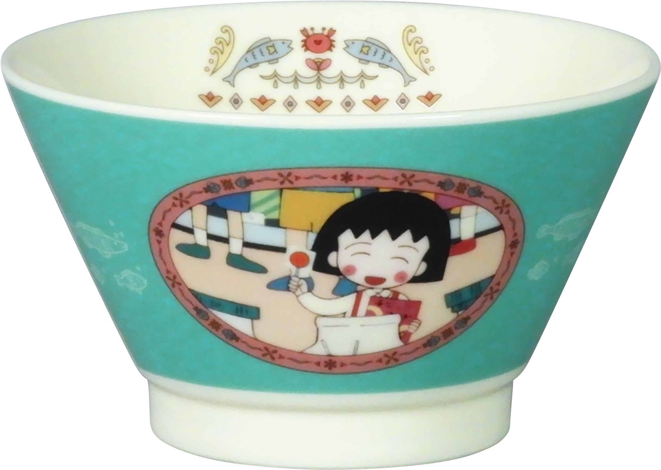 Chibi Maruko-chan 35th Anniversary Porcelain Rice Bowl Green 12oz Japan