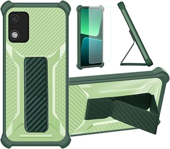 bojioderf Case Compatible for GoMo N11 Phone Case Stand Cover [with 1*Tempered Glass Screen Protector] Hybrid Case [Folding Support Magnetic] [Frosted Anti-Fingerprint] Green