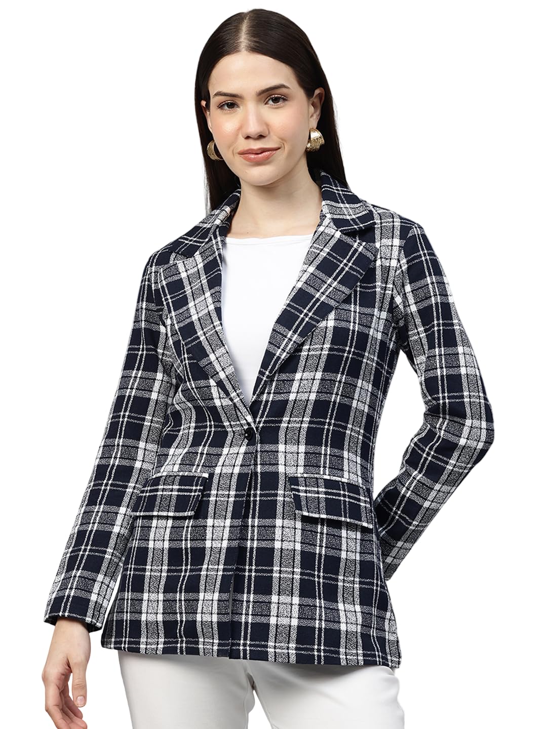 cottinfab Women Checked Single-Breasted Blazer-picture-30
