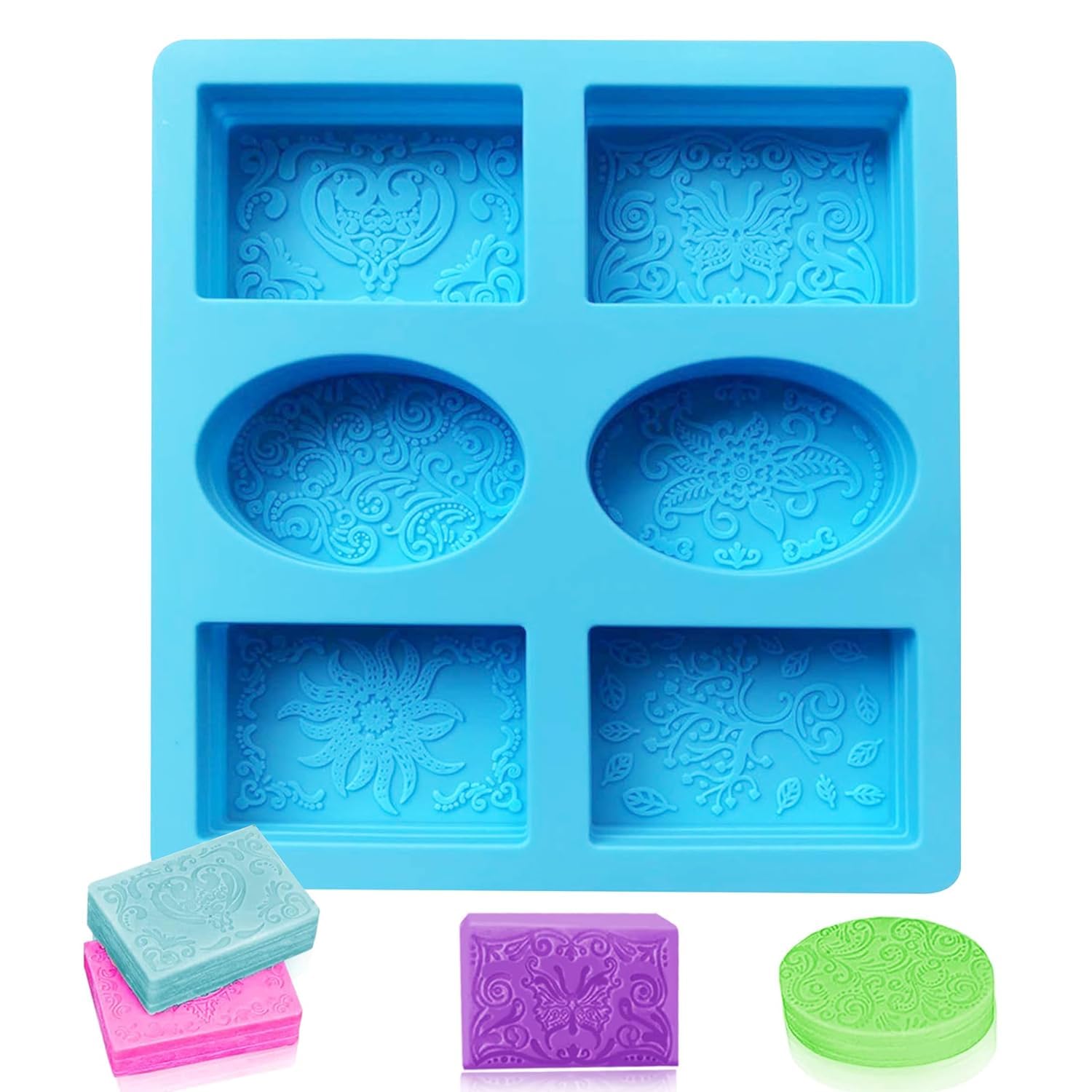 MoldBerry Silicone Soap Mold | 6 Cavity Oval & Rectangle Shape Flower Designed Soap Mould | Imprint Flower Soap Mold for Making Homemade Soaps, Bath Bomb, Bath Bar (Multicolor – PK1)-image-26