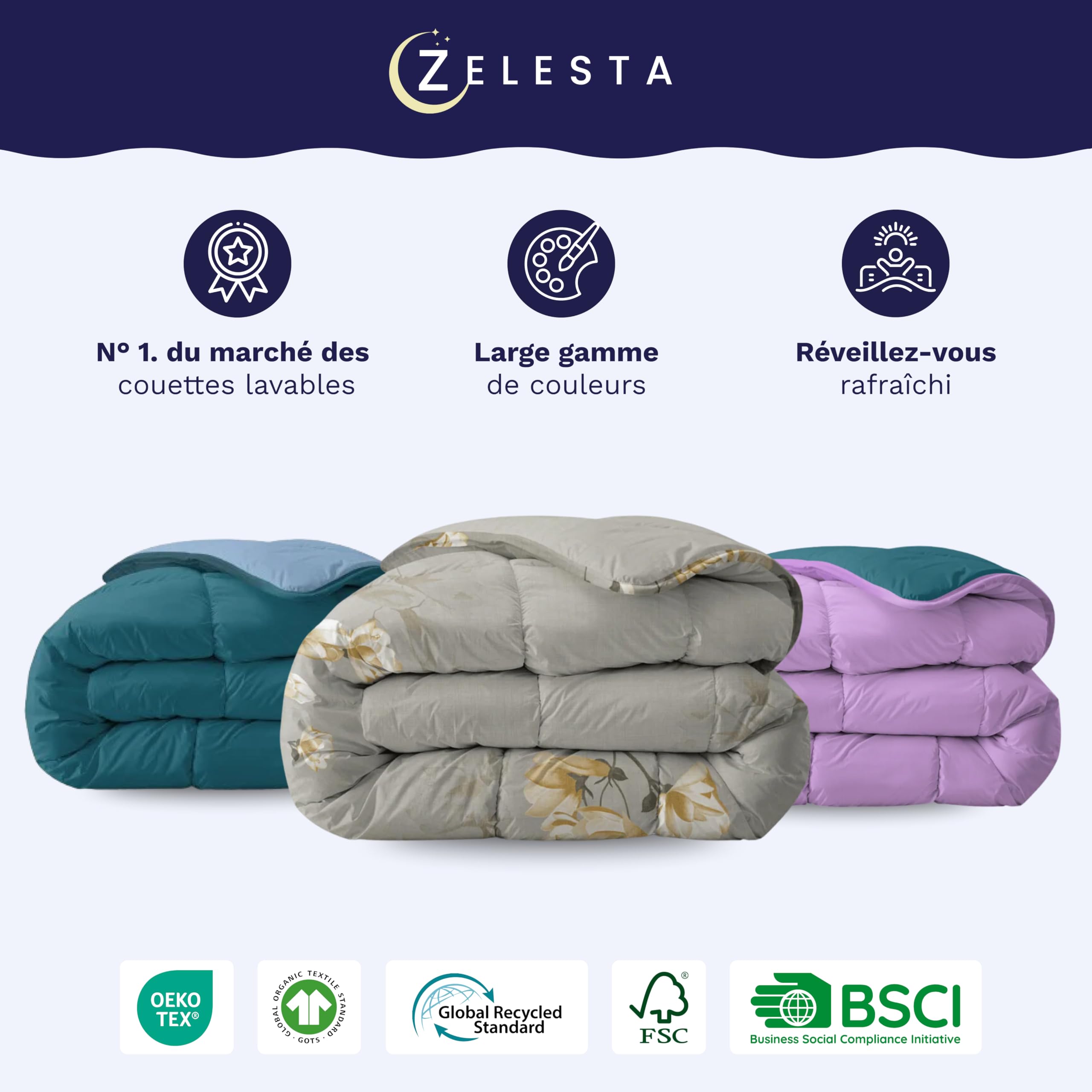 Zelesta Royalbed Couette 4 Saisons Sans Housse - Linge de Lit Hiver et Été Chaude - Lavable (Lila & Sand Beach, 240x200cm)