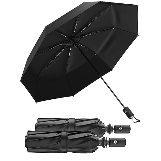 Rain-Mate Windproof Compact Umbrellas for Rain - Strong Reinforced Fiberglass Rib Design & Auto Open & Close - Portable Folding Travel Umbrella - Lightweight & Packable for Women & Men, Easy Collapse