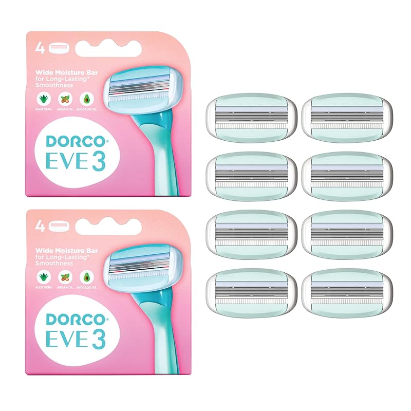 DORCO eve Aparelhos de Barbear Descartáveis com 3 Lâminas Curvas e Barras de Aloe Vera, Pacote com 3