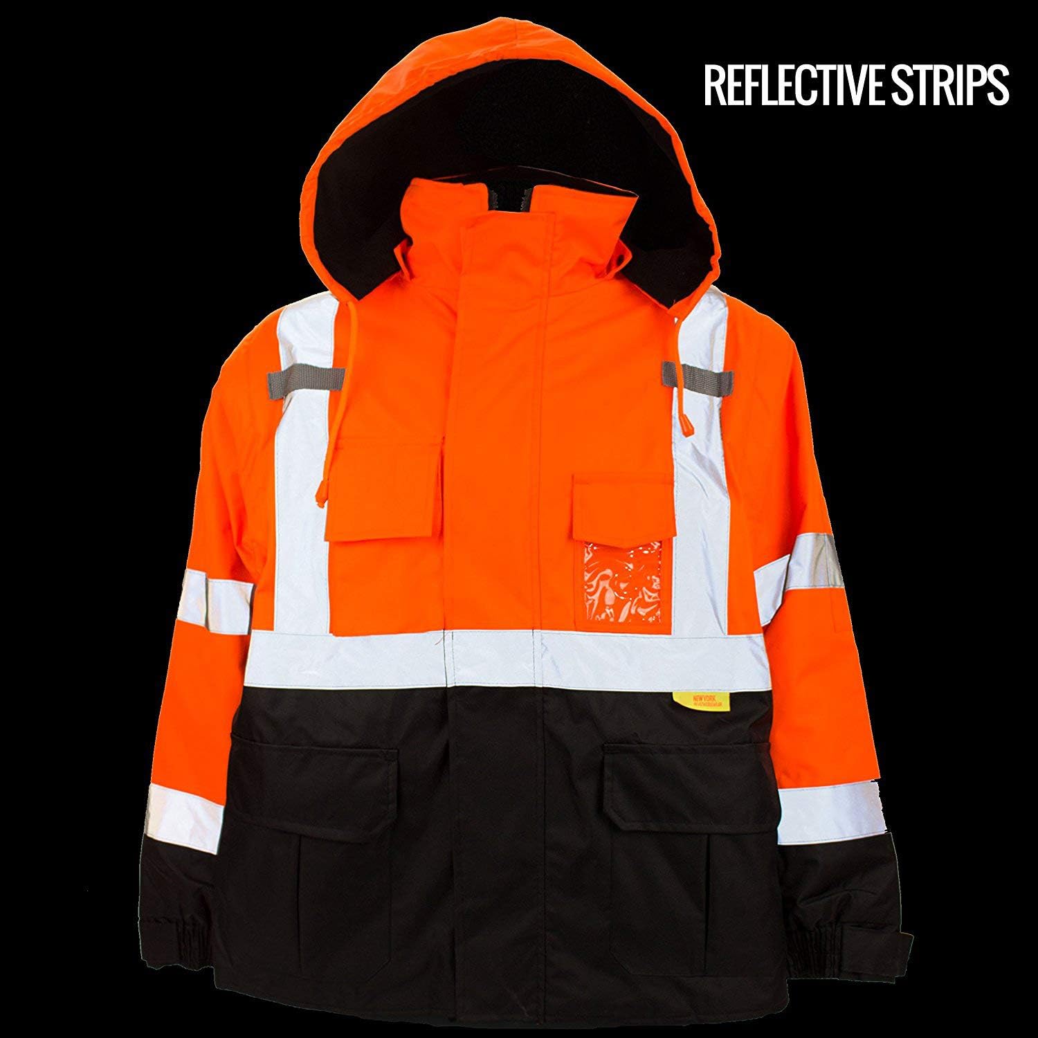 NY Hi-Viz Workwear J8511/J8512 Men's Ansi Class 3 High Visibility Safety Jacket With Zipper, PVC Pocket, Black Bottom
