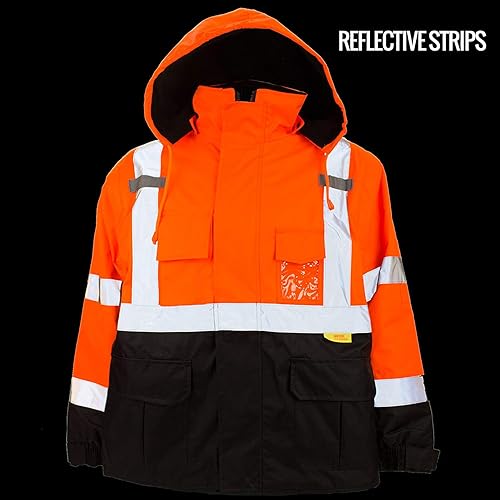 Miniatura 7 de New York Hi-Viz Workwear TroySafety - Chaqueta bomber de seguridad para hombre, clase 3, alta visibilidad, con cremallera, parte inferior negra,