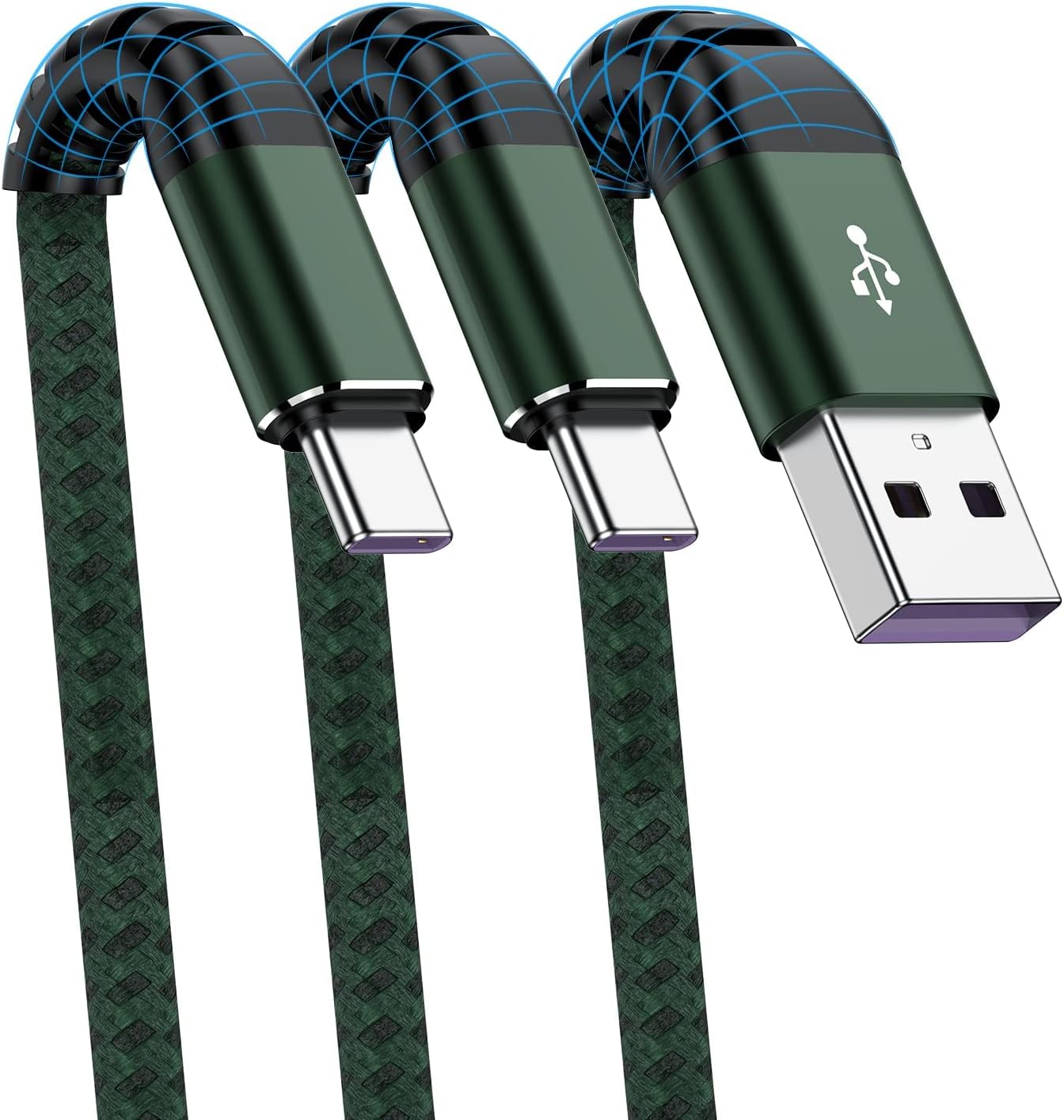 USB A to Type C Cable, Cabepow (2Pack) 10 ft Extra Long Fast Charging 10 Feet USB Type C Cord for Samsung Galaxy A10/A20/A51/S10/S9/S8, 10 Foot Type C Charger Premium Nylon Braided USB Cable-DarkGreen