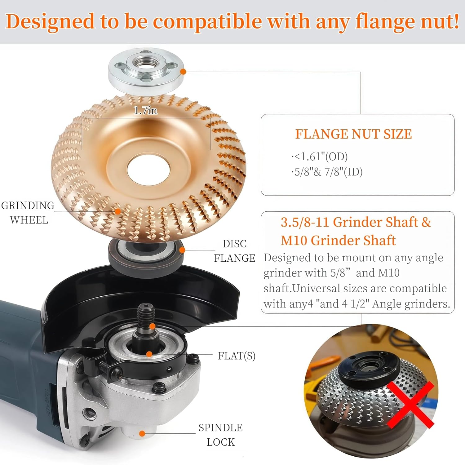5PCS Angle Grinder Wood Carving Disc Set, with 5/8 inch Arbor 4 and 4 1/2 Angle Grinder Attachments, StumpGrinder Tool Grinding Wheel Shaping Disc for Wood Cutting, Cutting Wheel