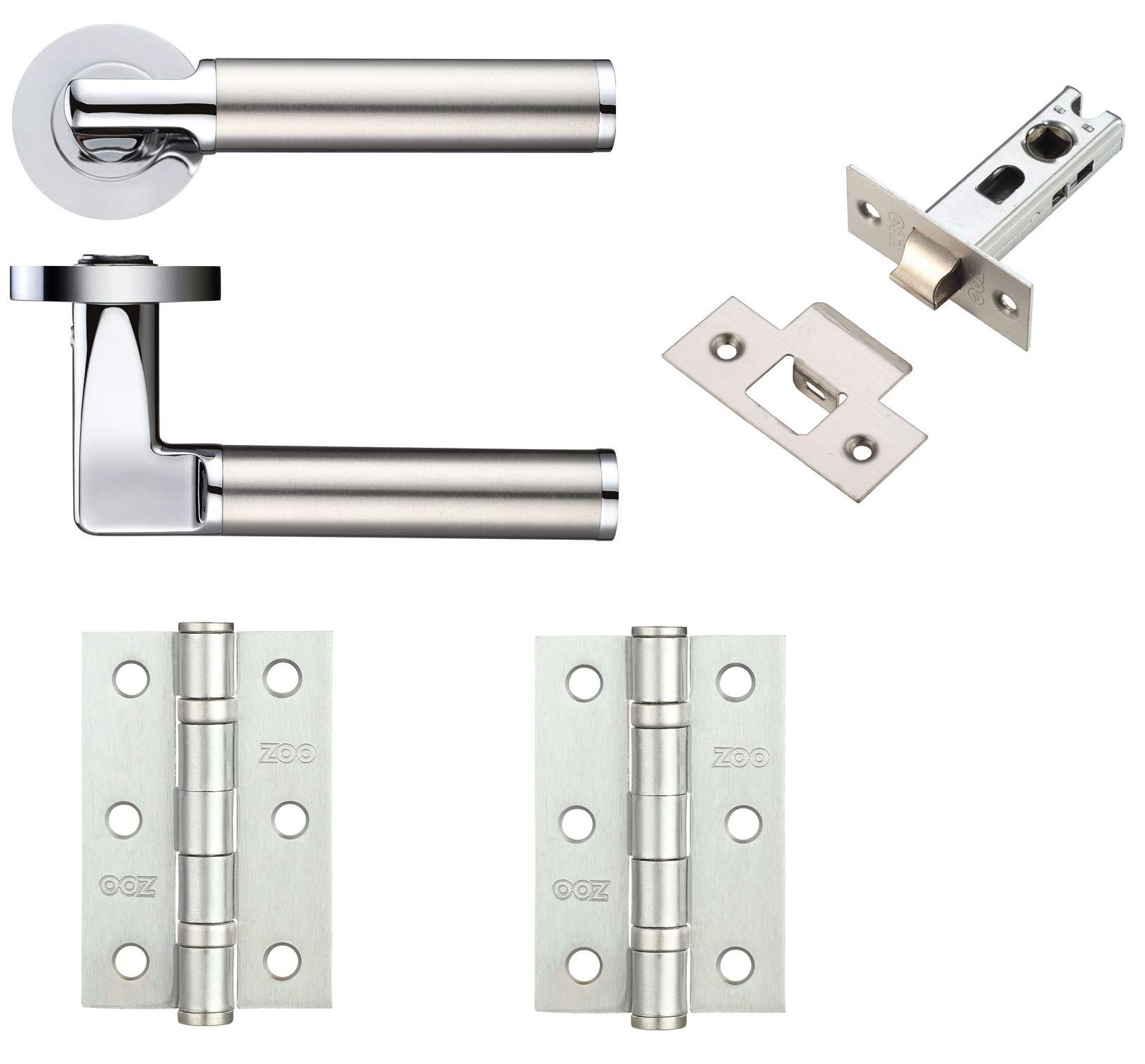 Zoo Hardware Chrome Door Handle Set Lever Latch Door Pack Kit Bundle Milan Dual Twin Finish / Satin