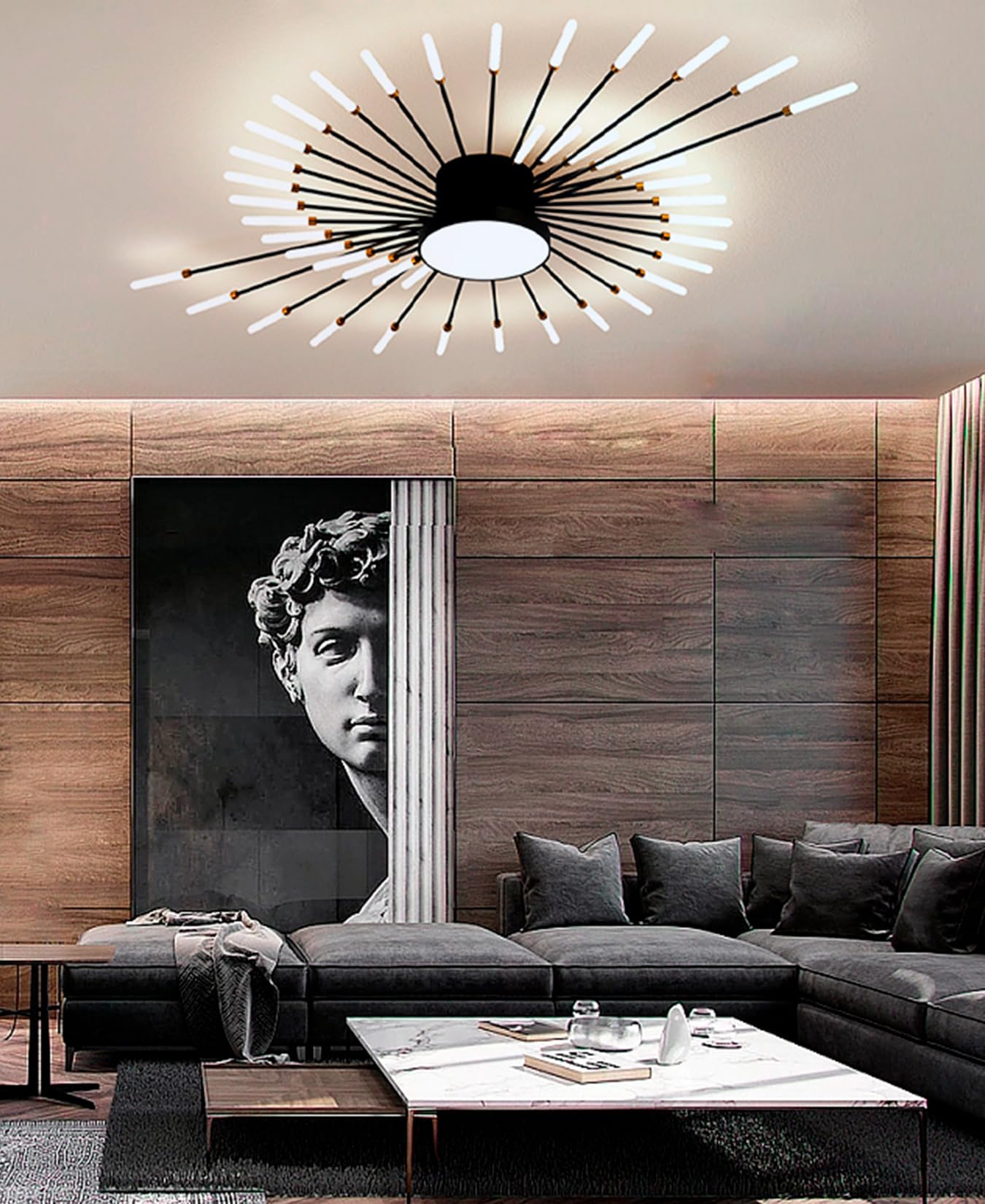 Moderne LED Deckenleuchte Dimmbar Wohnzimmer Deckenlampe Mit Fernbedienung, Deckenleuchte für Deckenbeleuchtung Schlafzimmer, Wohnzimmer, Esszimmer, Restaurant (Schwarz, L128CM)