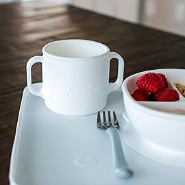 green sprouts Learning Cup | Silicone Helps Avoid Harmful Chemicals | Helps Toddler Develop Independent Drinking Skills, 2 Easy-Grip Handles, Heat-Resistant, Dishwasher Safe, White