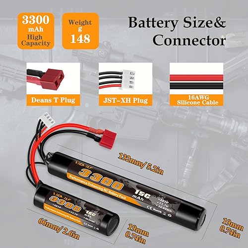 Miniatura 3 de Batería de Airsoft de 3300 mAh de 11.1 V Nunchuck con enchufe en T estilo Dean y mini cable Tamiya 3S recargable, forma de mariposa, apta para aeG