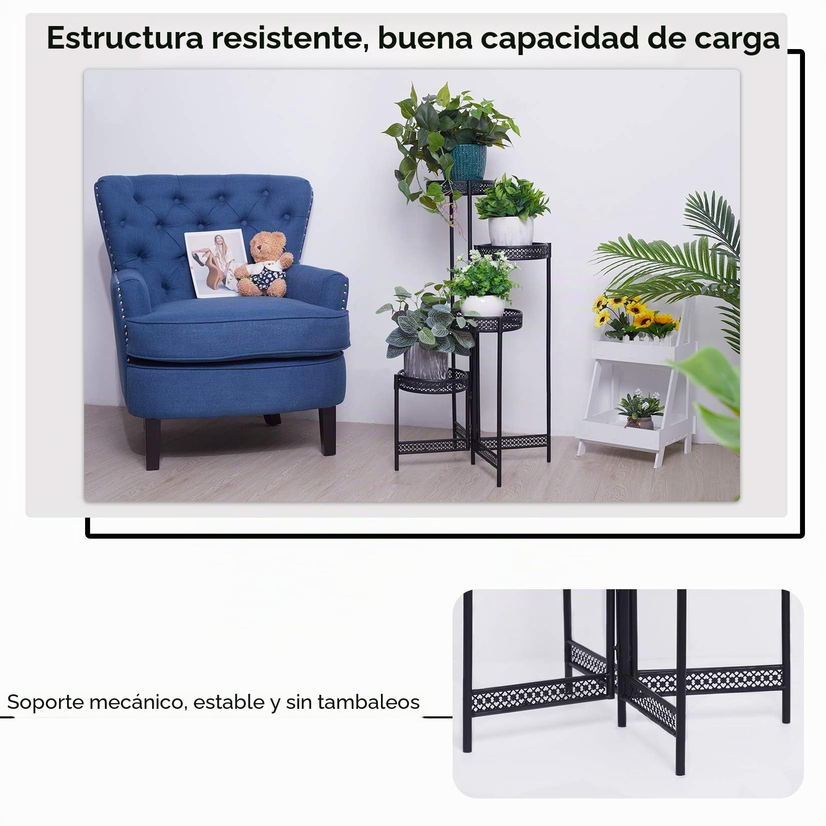 unho Soporte Plantas Interior Exterior Plegable, Soporte Macetas Estanterias para Macetas con 4 Niveles Escalera para Macetas de Metal Estanterias Decorativas Plantas Salón Balcón Oficina 53 x 90 cm