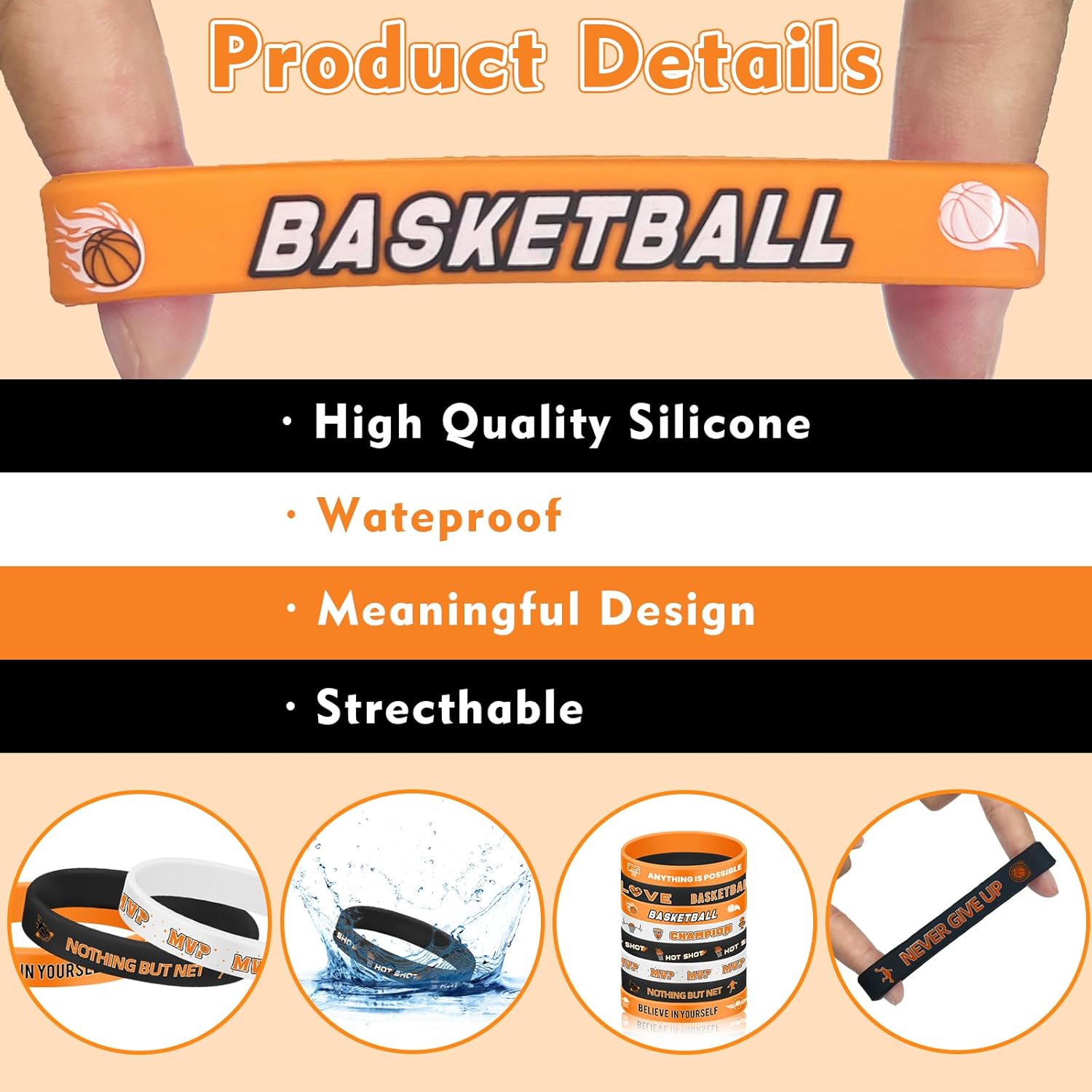 120PCS Basketball Silicone Bracelets Bulk Sports Wristbands for Players Fans Accessories– Inspirational Basketball Rubber Bracelet Games Teams Gifts Party Favors (8 Designs)