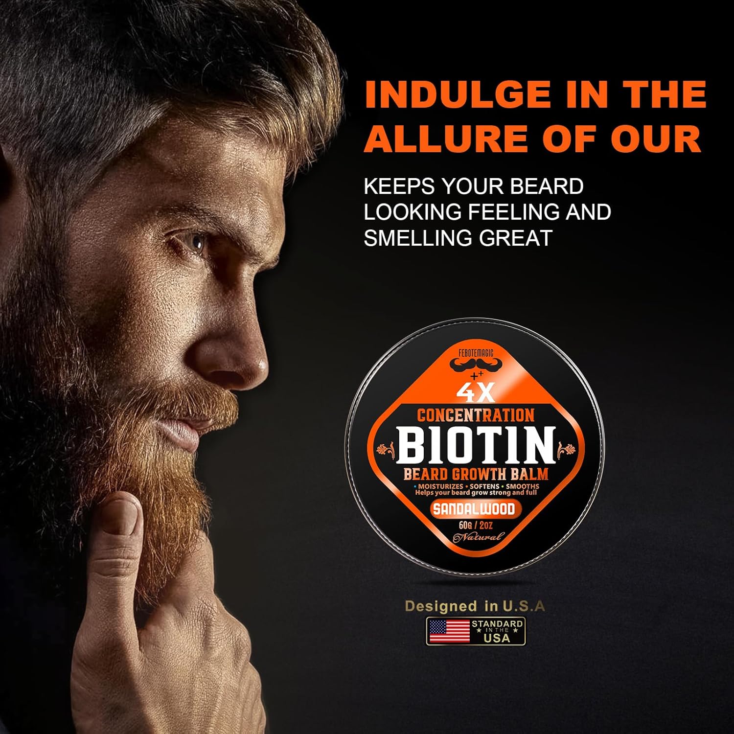 Biotin Beard Growth Balm for Men – Conditioning Balm with Castor, Shea & Jojoba Oils to Condition, Soften & Thicken Facial Hair – Non-Greasy, Sandalwood Scent – 2 oz Grooming Kit - Image 8