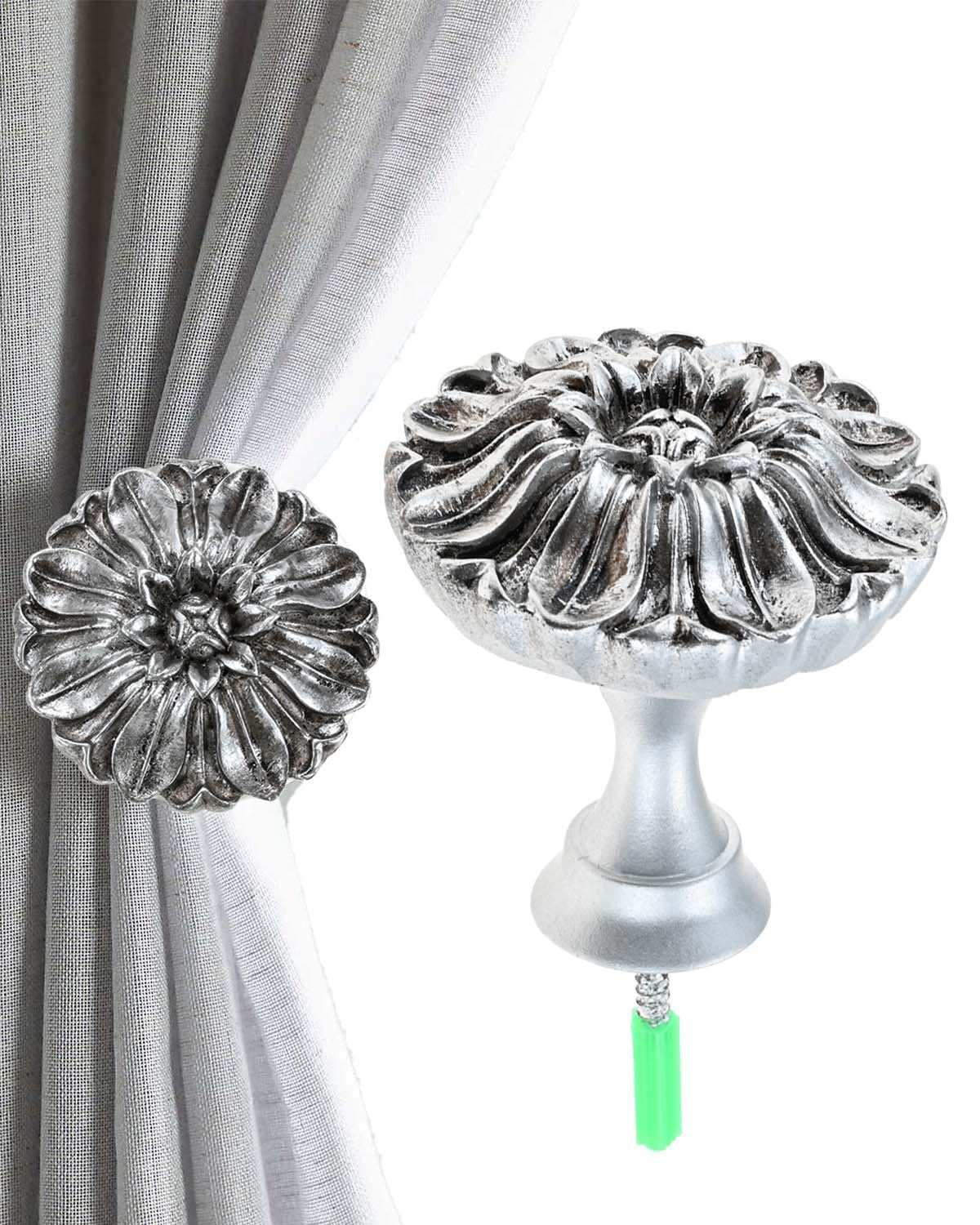 Hicello Silver Pair Of Curtain Tiebacks, Daisy Curtain Holdbacks, Vintage Tie Back Holder, Antique Wall Hooks Velvet Drapery Holder- Flower