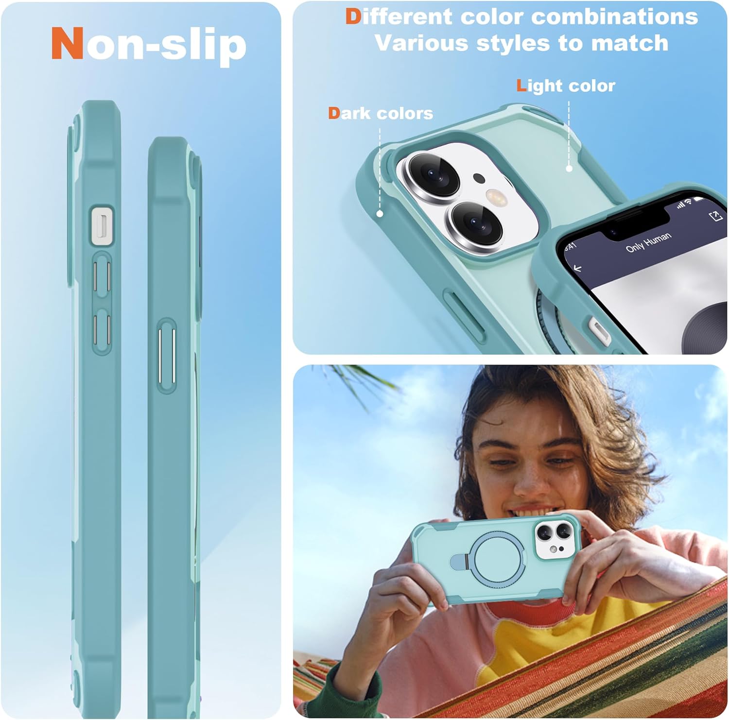 Compatible with iPhone 11 Case 6.1'' with Magnetic Ring Stand [Military Drop Protection][Compatible with MagSafe] Shockproof 11 Phone Case for Men Wowen,Cyan - Image 4