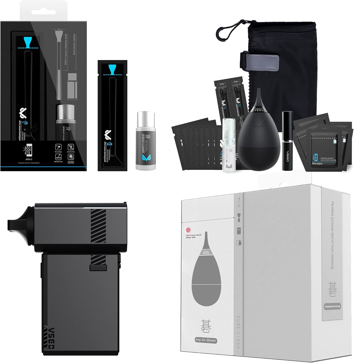 VSGO Electronic Air Blower&VS-A2EProfessional Lens Cleaning Kit&APS-C Digital Camera Sensor Cleaning Kit