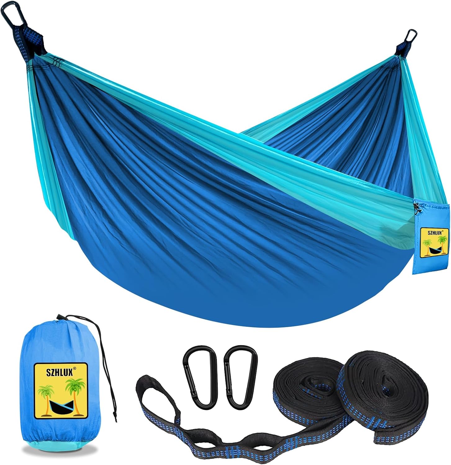 SZHLUX Camping Hammock Double & Single Portable Hammocks with 2 Tree Straps and Attached Carry Bag,Great for Outdoor,Indoor,Beach,Camping SZHLUX Camping Hammock Double & Single Portable Hammocks with 2 Tree Straps and Attached Carry Bag,Great for Outdoor,Indoor,Beach,Camping