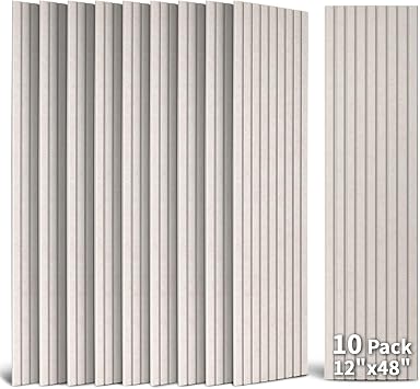Acoustic Panels, 48" X 12" X 0.35", Camel, 10 Pack | Soundproof Wall Panels, Self Adhesive, High Density Sound Absorbing, Noise Echo Reduction, for Recording Studio, Office