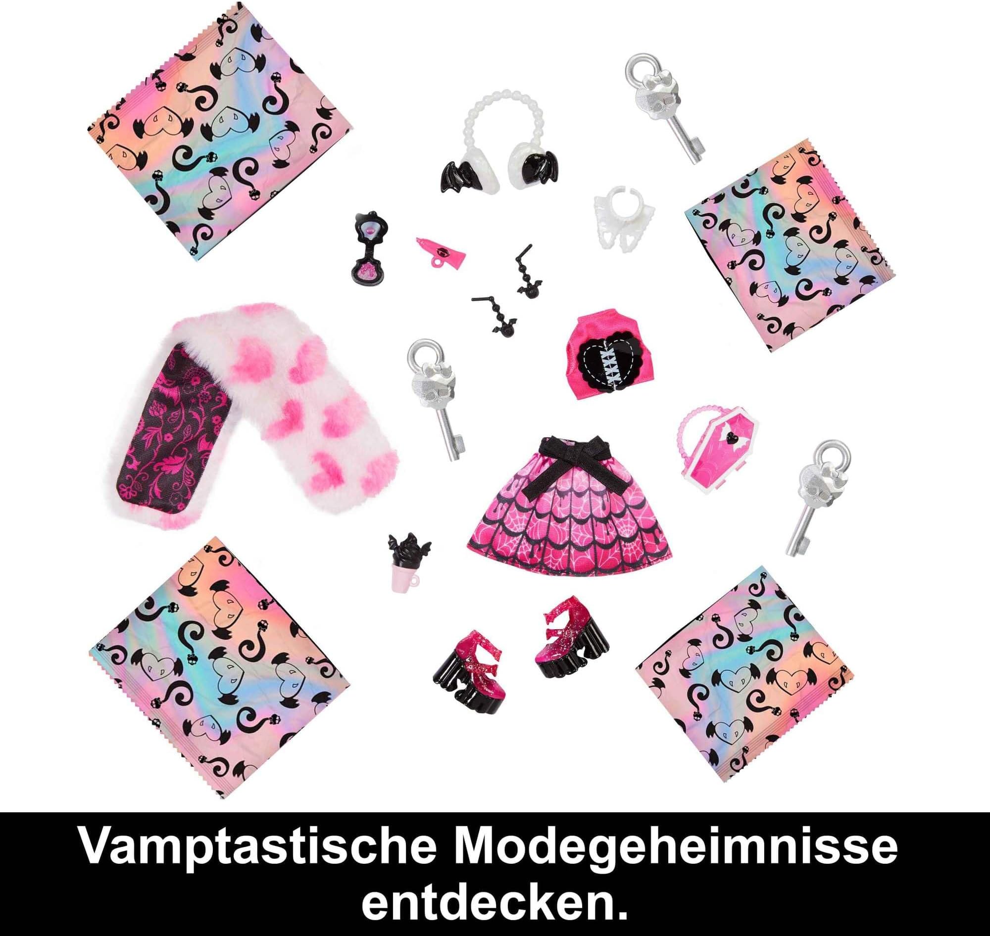 Monster High Monstrous Secrets Doll Set, Draculaura Mannequin Doll, Iridescent Look Series, with Cradle and More Than 21 Accessories, Toy for Children Aged 4 and Above, HNF73