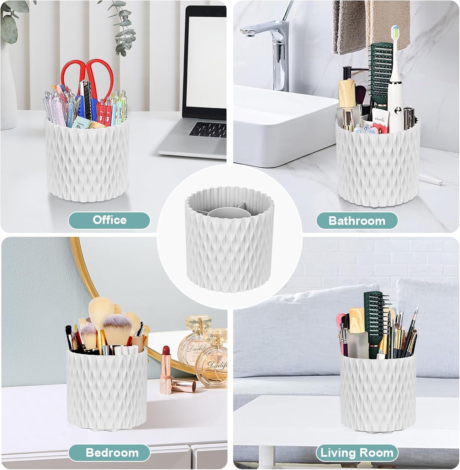 INOVERA (LABEL) 5 Slot Makeup Brush Organizer - 360° Rotating Cosmetic Brushes Storage Case Holder for Women, Girls (White) 3