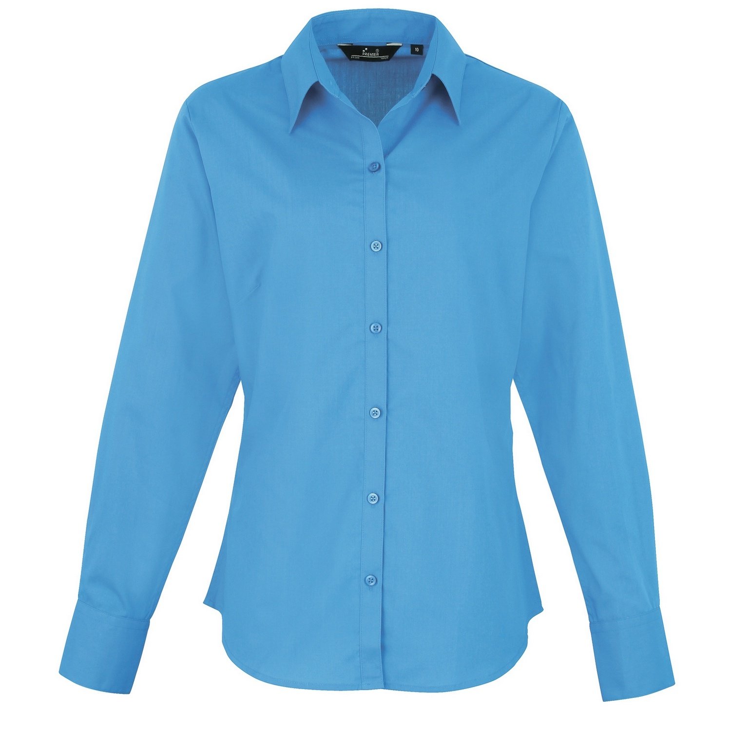 Premier Womens/Ladies Poplin Long Sleeve Blouse/Plain Work Shirt (12) (Turquoise)