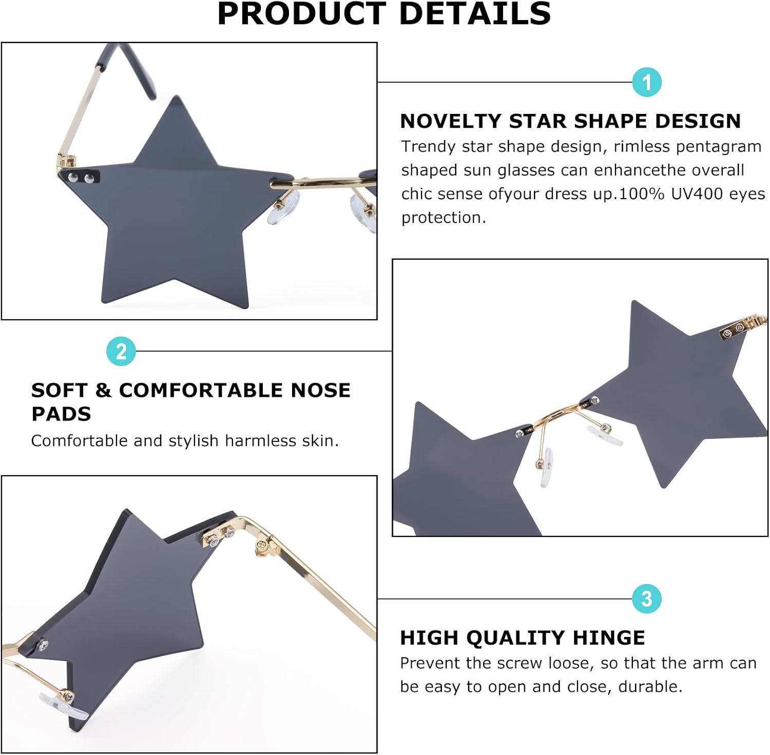 Rimless Star Sunglasses Colorful Sunglass for Women Pentagram Sunglasses Halloween Party Favor Star Glasses - Image 4