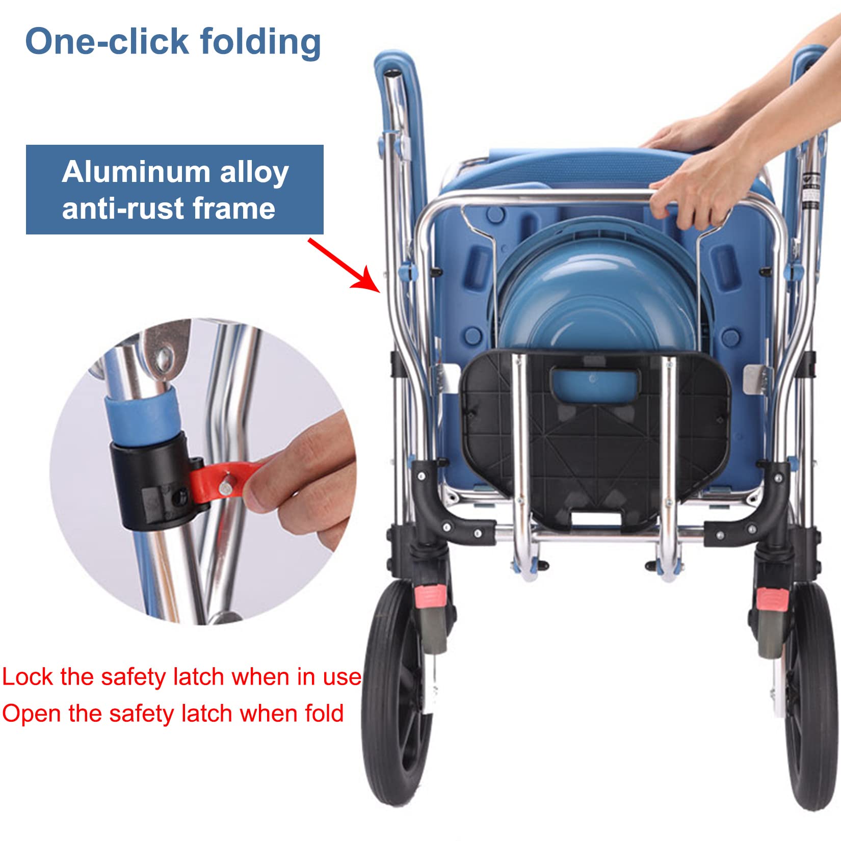 Sedia a rotelle pieghevole portatile per adulti e anziani, in lega di alluminio leggera per un facile trasporto e uso doccia, design impermeabile