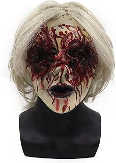 Halloween Scary Mask Creepy Bloody Monster Devil Women Vampire Witch with White Hair for Costume Party Cosplay Horror Bloody Props, Red, 26*24cm (CH-A096)