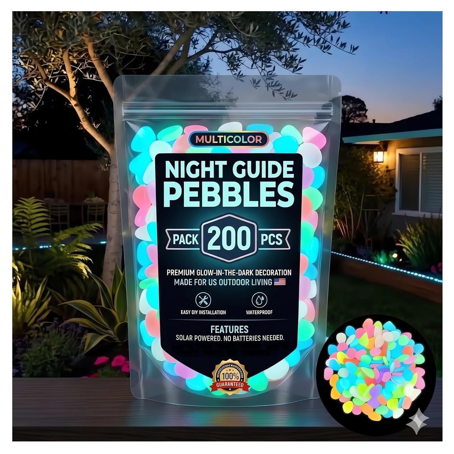 Colorful Glow-in-the-Dark Garden Stones Night Guide Pebbles Rainbow Glow in the Dark Rocks Outdoor Luminous Stones Aquarium Rocks for Garden Path Walkway Yard Fish Tank Decor (Colorful)