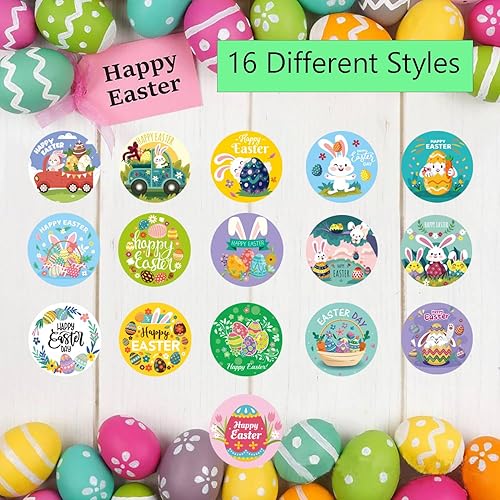 Miniatura 3 de 1000 calcomanías de Pascua de conejo de 1 pulgada, lindas calcomanías de huevo para niños, calcomanías de feliz Pascua para suministros de fiesta de