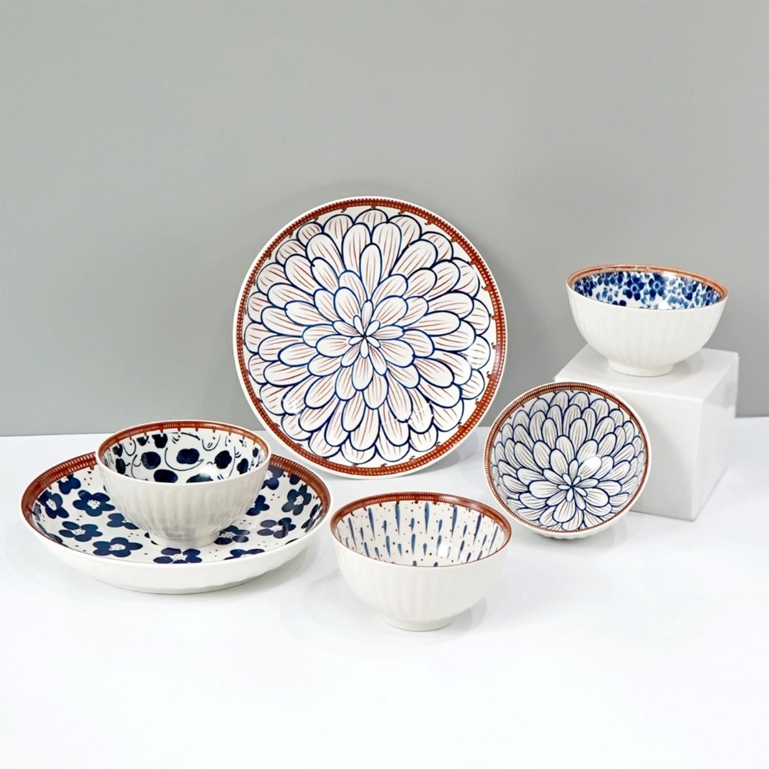 Amazon Brand – Solimo Ceramic Bowl with Plate, Set of 6 pcs Set (Bowl H 4B+2P) | Microwave & Dishwasher Safe| Bowls for Snacks, Fruits, Salad, Desserts | BPA & Lead-Free Bowls | 350ML, Burnt Sienna