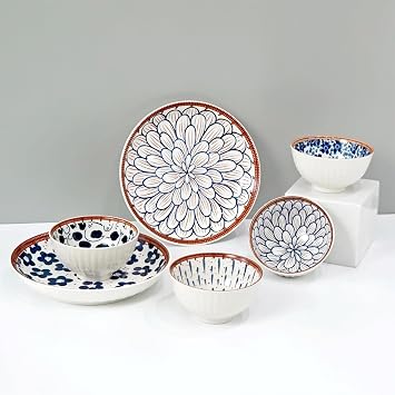 Amazon Brand - Solimo Ceramic Bowl with Plate, Set of 6 pcs Set (Bowl H 4B+2P) | Microwave & Dishwasher Safe| Bowls for Snacks, Fruits, Salad, Desserts | BPA & Lead-Free Bowls | 350ML, Burnt Sienna