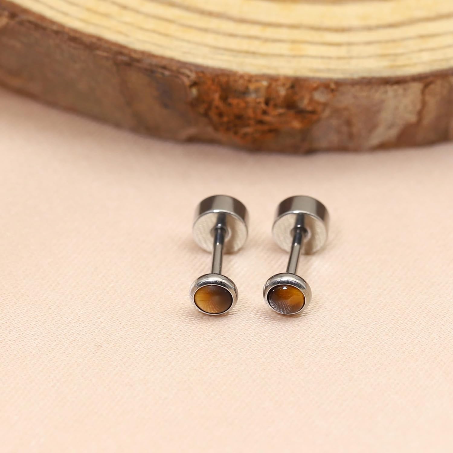 Flat Back Earrings for Women, G23 Titanium Hypoallergenic Onyx Earrings, Stone Flat Back Studs Earring for Multiple Piercings Flatback Earring Sensitive Ears - Image 7