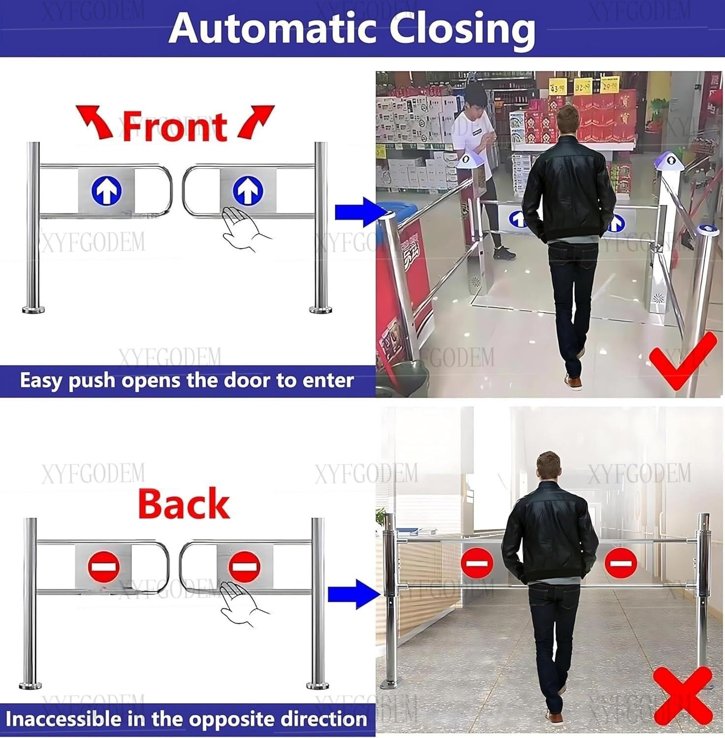 Barrera de Seguridad Batiente Unidireccional con Cierre Automático - Ideal para Control Acceso en Fábricas y Oficinas