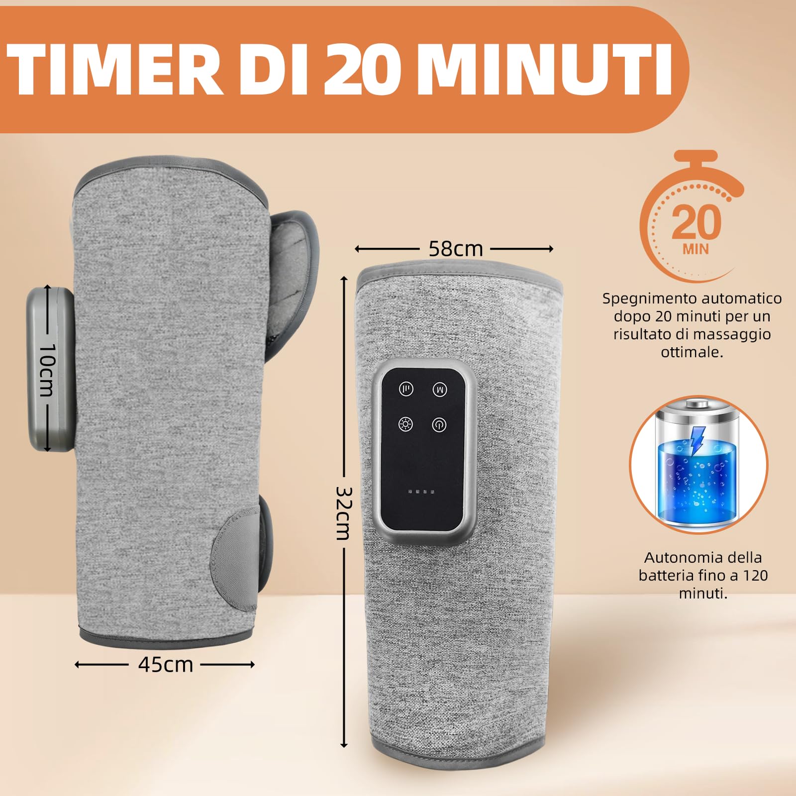 2 Massaggiatori per Polpacci Senza Fili a Compressione d'Aria | Spegnimento auto 20 min, batteria fino 120 min, USB-C, display touch, ampio cerotto termico, per vita, sport & lavoro
