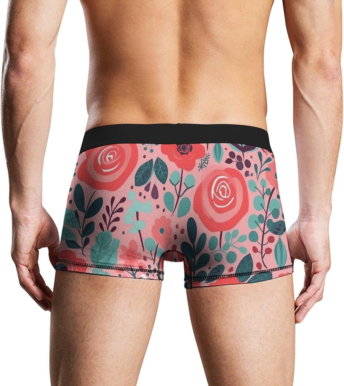 Red Rose Flower Mens Boxer Briefs Short Breathable Underwear Trunks Soft Moisture-Wicking Boxer Shorts Novelty Underpants XL