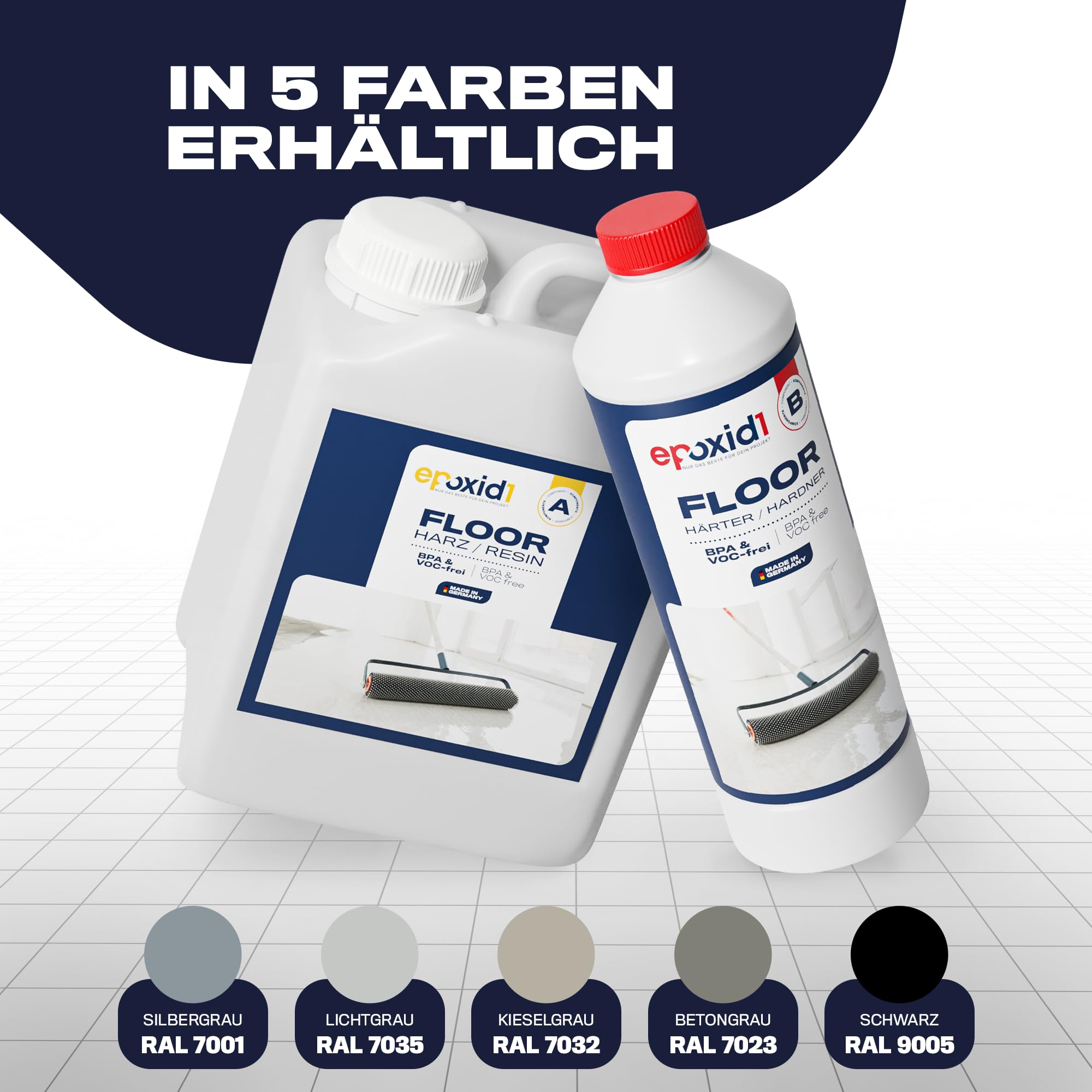 Epoxidharz Bodenbeschichtung [zum Aufrollen] - speziell für Nutzböden - 2k Betonfarbe für Garage, Keller & Werkstatt - Epoxidharz mit Härter, Kunstharz (RAL 7032 Kieselgrau, ~20m² (10kg))