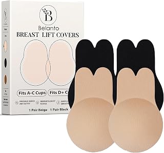 Belanto Women's & Girls Nipple Cover Strapless Bra, 2 Pair Beige & Black Color Invisible & Reusable Push Up Bra, Self Adhe... Price In India
