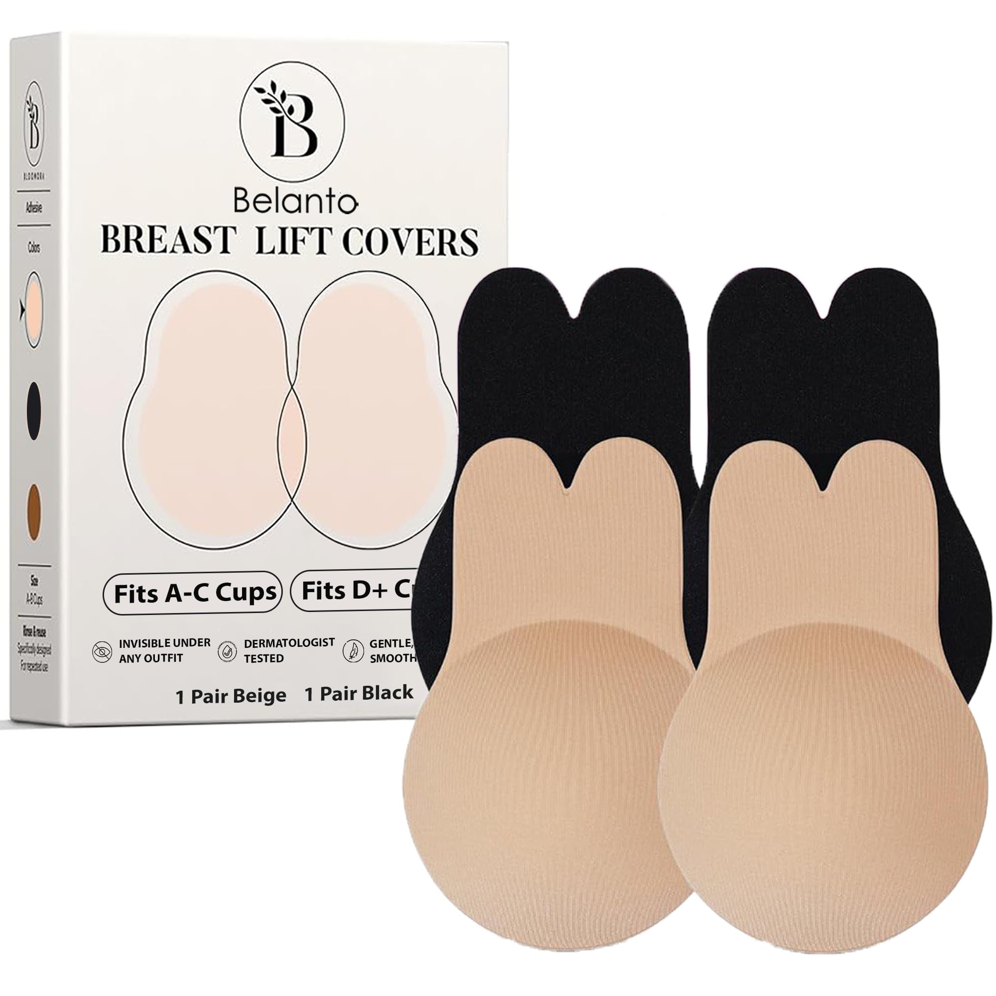 Women's & Girls Nipple Cover Strapless Bra, 2 Pair Beige & Black Color Invisible & Reusable Push Up Bra, Self Adhesive Breast Lift Up Sticky Bra, Braless, Padded & Wire Free Bra